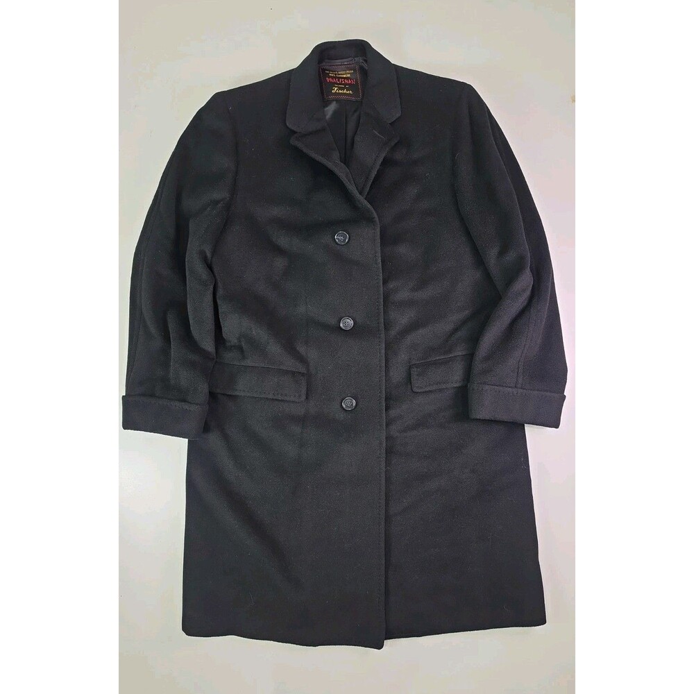Vtg Dhalishan 100% Cashmere Black Peacoat Overcoat Fischer Mens